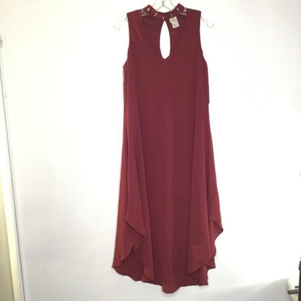 Wrapper Jeweled Choker Sleeveless Dress Red Medium